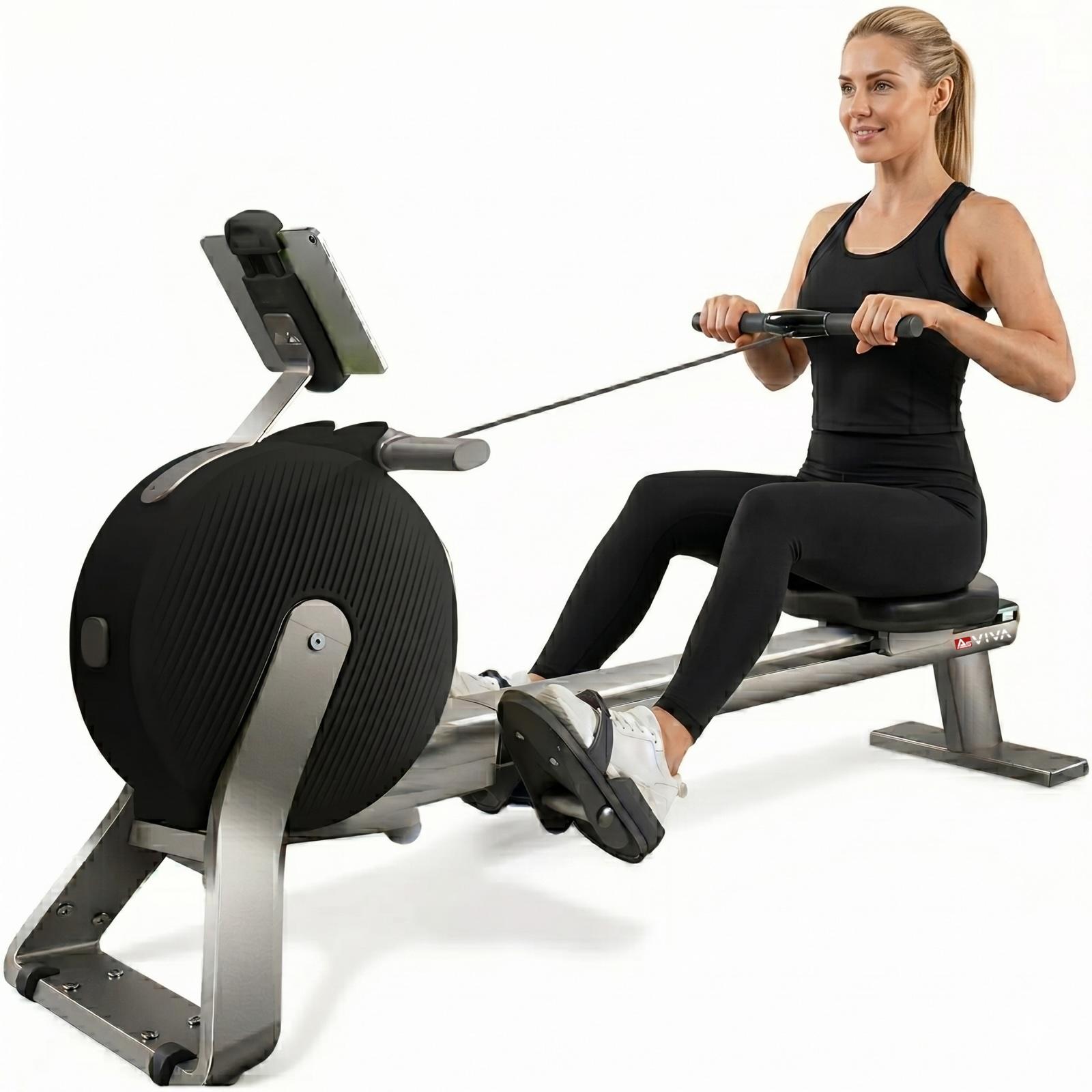AsVIVA RA20 Rudergerät Heimtrainer, 32 Widerstandsstufen, automatische Widerstandssteuerung, Bluetooth, App-Anbindung, Ganzkörpertraining, schwarz