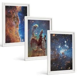 BILDER SET 3er Set - 40x60 cm Weißer Rahmen - Weltraumlandschaften von Galaxien