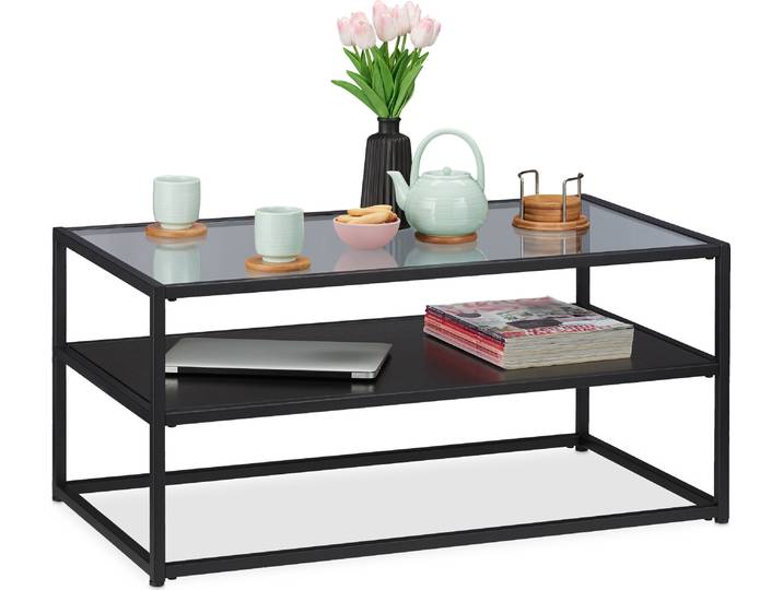 relaxdays 10026789_0 relaxdays Couchtisch Glas schwarz 90\,0cm x 50\,0cm x 42\,0 cm