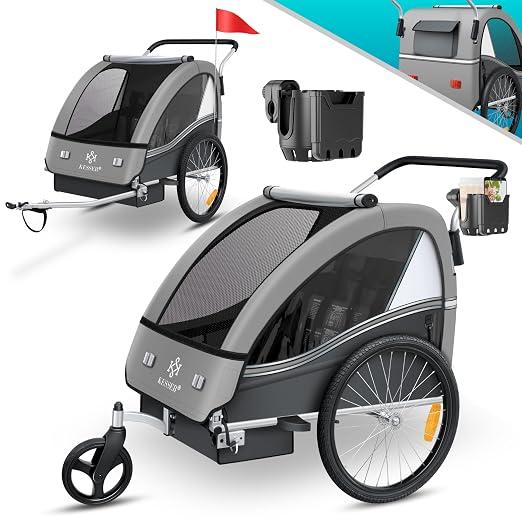 Kinderfahrradanhänger Sport-RX 2in1 Jogger & Buggy 5-Punkt-Gurt Sicherheitsgurt 360° Vorderrad Kinderfahrradanhänger Reflektoren für 1-2 Kinder (max. 40 kg) Getränkehalter & Smartphonefach