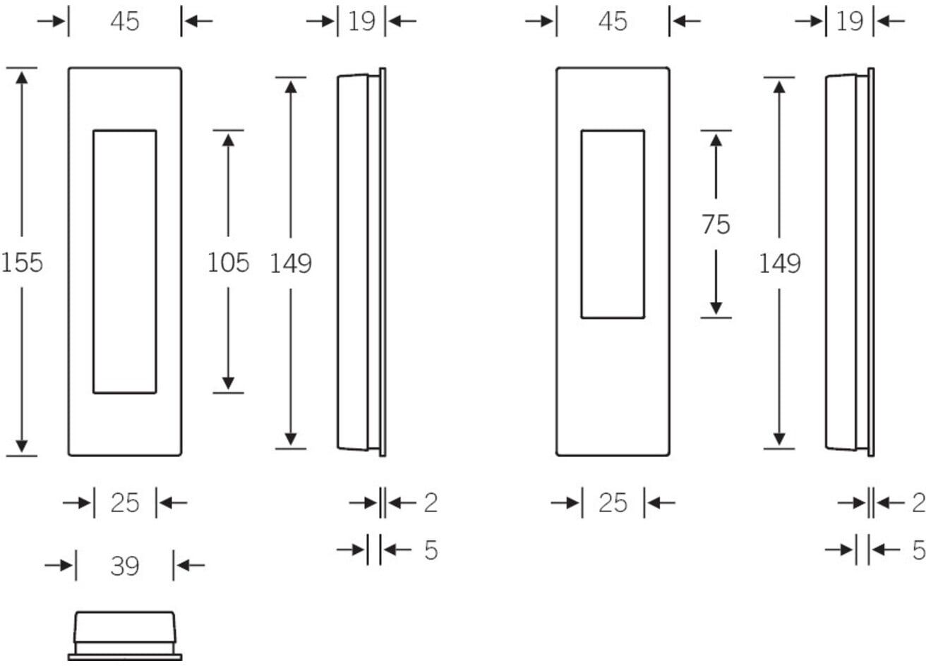 Schiebetürmuschel 4251 001 blind L.155mm B.45mm VA 6204 ktg. EL.-T. 18,5mm FSB (0 42 4251 00001 6204)