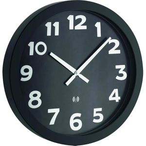 TFA Wanduhr 60.3506, Metall, analog, Funkuhr, Ø 40 cm, schwarz