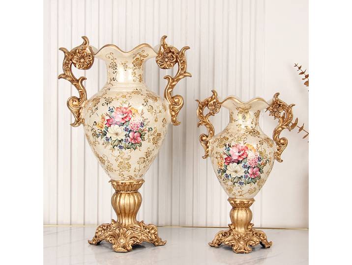 Décoration de vase de campagne rétro américain, décoration de bureau de hall de salon, artisanat d'arrangement floral en résine