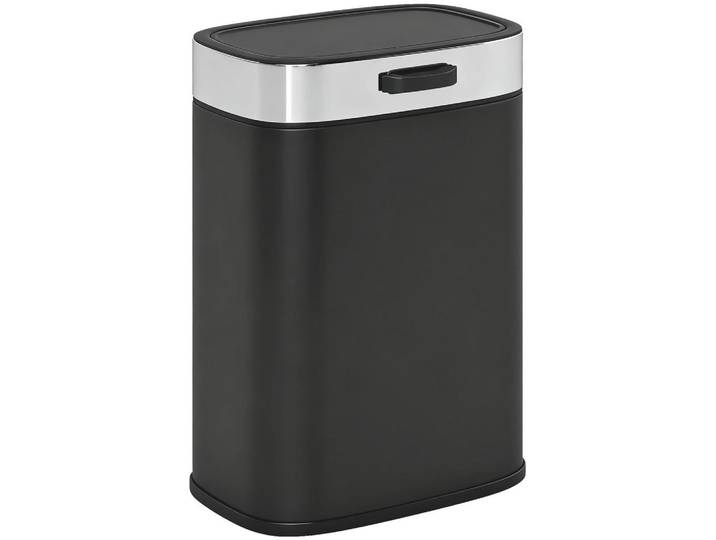 Homcom Mülleimer Edelstahl Küchenmülleimer mit Druck-Öffnen offen bleibendem Deckel, Schwarz, Metall, 19.5x30x21.5 cm, Badaccessoires, Abfalleimer