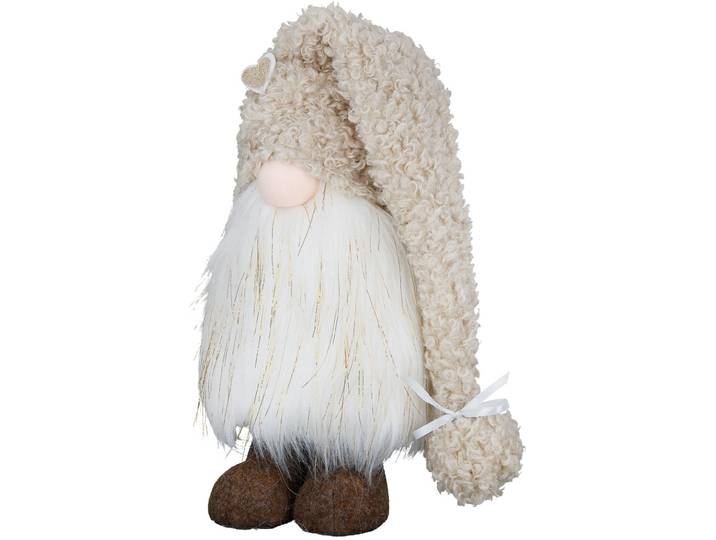 Skulptur GILDE Figur Wichtel Karlson braun; creme , braun, creme, B:23cm H:42cm T:17cm, Stoff, Dekofiguren, Skulptur, Figur Wichtel Weihnachtsdekoration Zapfen Bommelmütze Winterdekoration