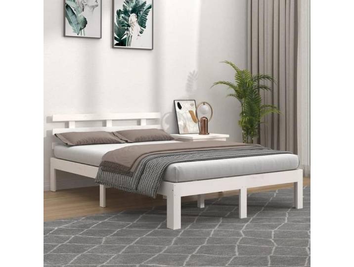 CHIC Lit adulte 2 places - 140x190 cm Structure/Cadre de lit blanc 140x190 cm #Sara24077
