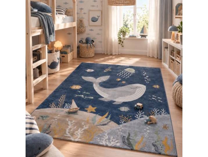Pergamon Kinderteppich Maui Kids Ozean Wal Meerestiere Blau Kinderzimmer