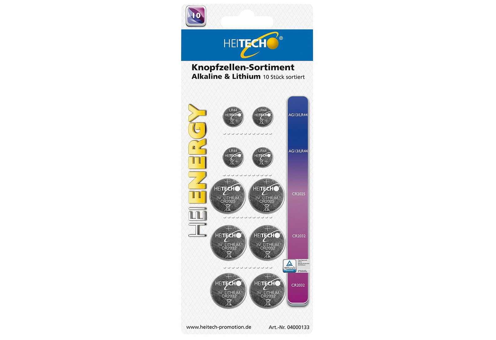 Heitech assortiment knoopcelbatterijen, 10 stuks