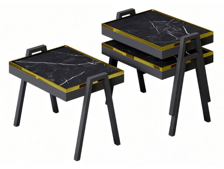 Xlmoebel Satztisch Schwarzes Holz-Couchtisch-Set von XLMOEBEL im modernen Design (Set, 3er-Set), Made in Europa
