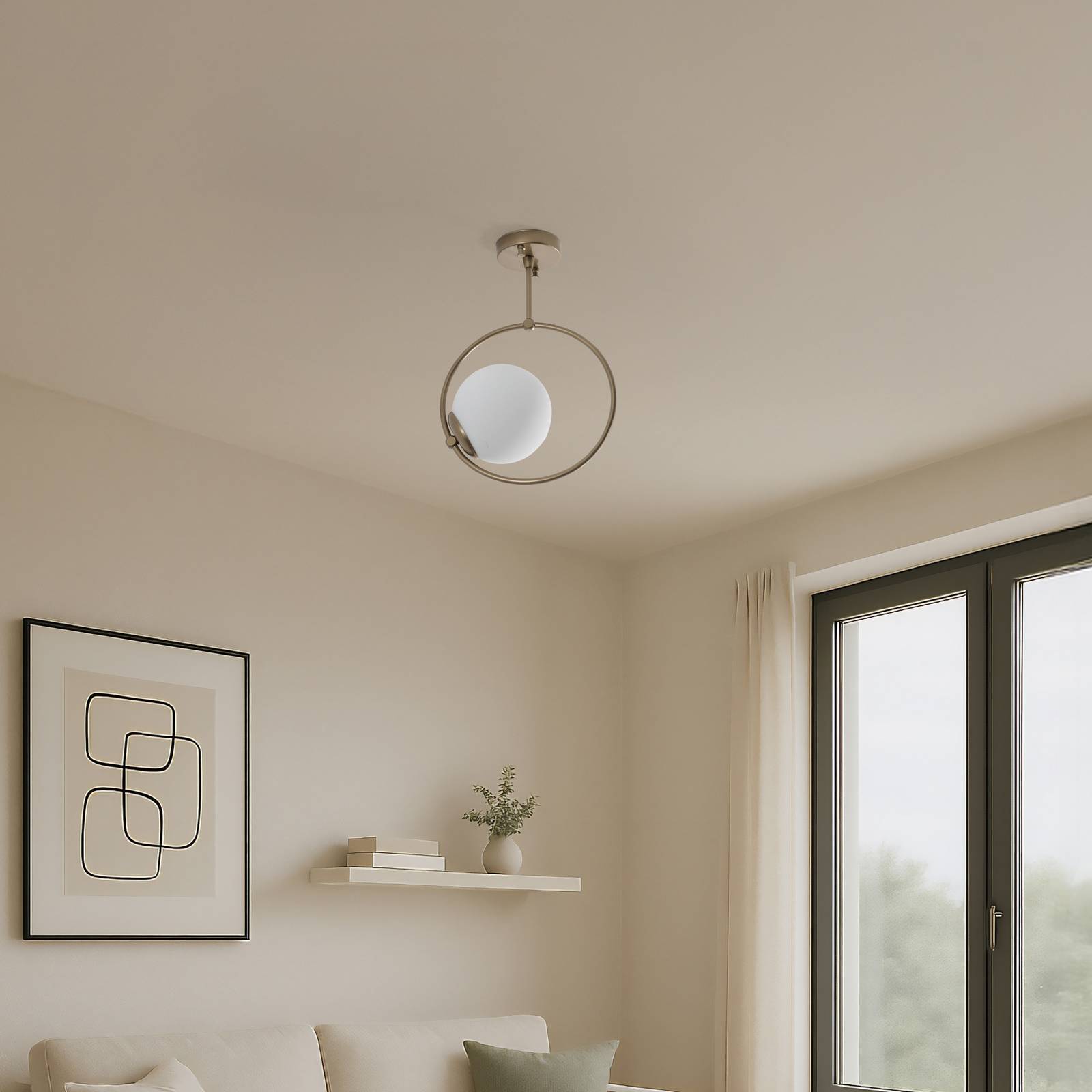 Deckenleuchte Dolunay, Ø 26 cm, goldfarben, Glas, E27 Dolunay Opviq, dimmbar, messing / gold, für Wohn- / Esszimmer, Metall, Modern