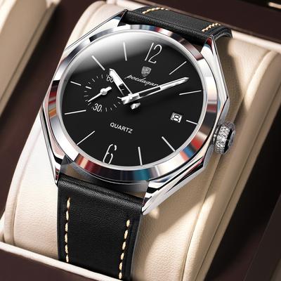 Modern Mode Marketplace Classic Leather Mens Quartz Watch Business Waterproof Sport Timepiece silver Black