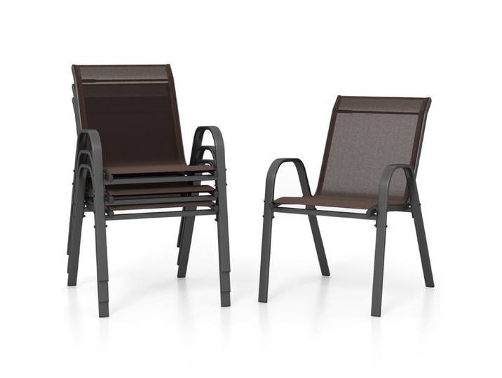 COSTWAY Lot de 4 Chaises de Jardin Tissu en Textilène Chaises à Manger Empilables avec Accoudoirs pour Patio Terrasse Marron