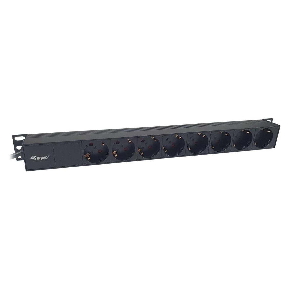 equip 19" Steckdosenleiste CEE7/7 90°->8xSchuko+Switch Alu. (8x, CEE 7/3) (333314)
