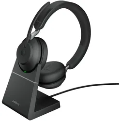 Jabra Headset Evolve2 65 Duo UC Schwarz, USB-A, Ladestation (Kabellos, USB-A, Microsoft Teams), Office Headset, Schwarz