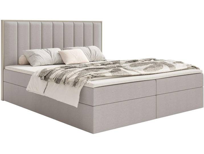 Selsey Togents – Boxspringbett 160x200 mit Stauraum und Topper, hydrophobe Chenille, graubeige