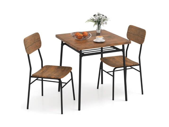 Gain de place et entretien facile ensemble table à manger 3 pièces avec 2 chaises et rangement inférieur