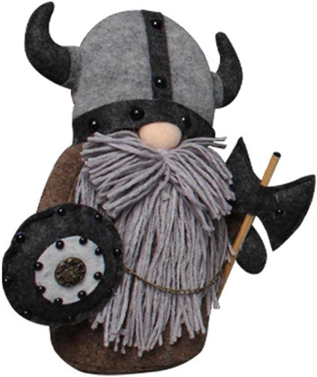 Handgemaakt Pluche Kabouter Viking Dwerg Beeldje voor Woondecoratie - Grijs - B/D/H: 26 x 21 x 10 cm
