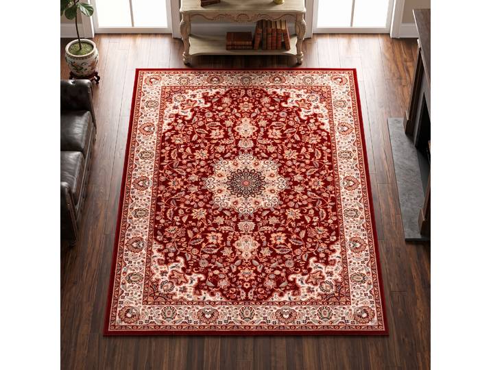 Wollteppich THEKO Dolna - 859 , rot, B:66cm H:10mm L:120cm, Schurwolle, Teppiche, Wollteppich, Kurzflor, reine Wolle, Orient-Optik, auch in rund, Wohnzimmer