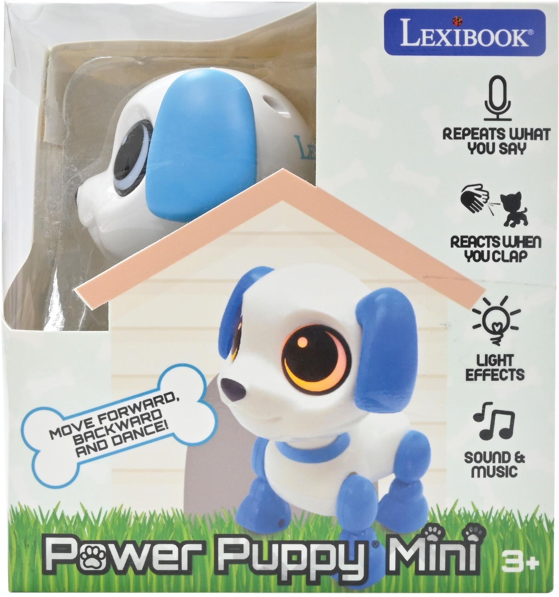 Lexibook Power Puppy Mini Interactive Robot Dog for Children 3+ yrs - White-Blue Color - Repeats Words, Responds to Claps, LED Lights