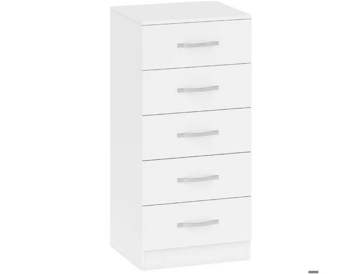 Commode étroite à 5 tiroirs blanche 40 x 35 x 85 cm en panneaux de particules poignées argentées