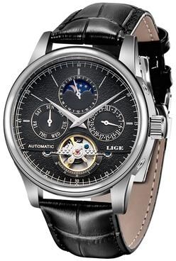Friendly Fresh Finds Luxury Skeleton Tourbillon Automatic Mechanical Leather Watch For Men silver Black