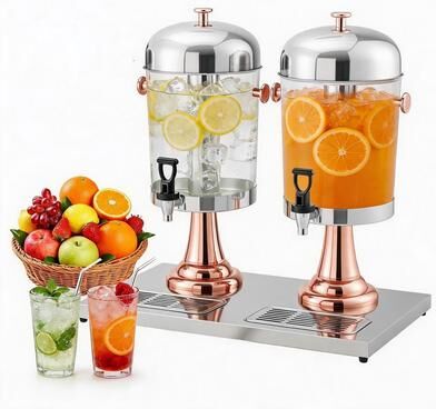 Garvee Commercial Beverage Dispenser with Ice Core, Stainless Steel Drink Dispenser with Stand, Spigot and Drip Tray