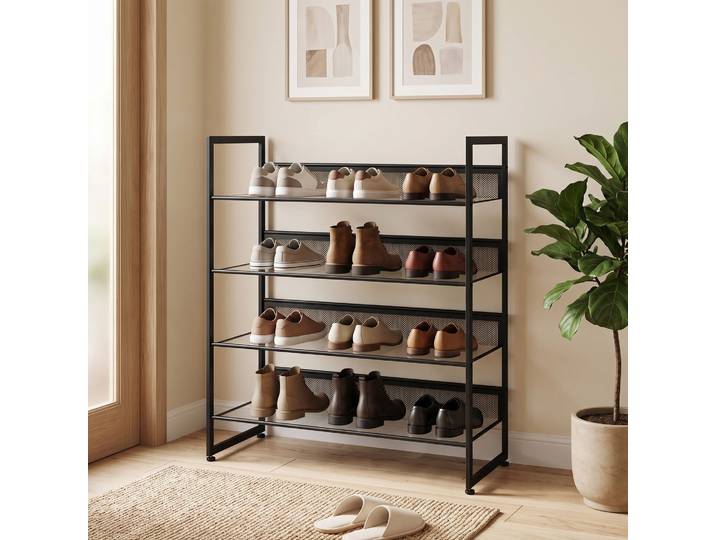 HOMCOM Étagère à Chaussures 4 Niveaux 72x30x82,7cm Noir