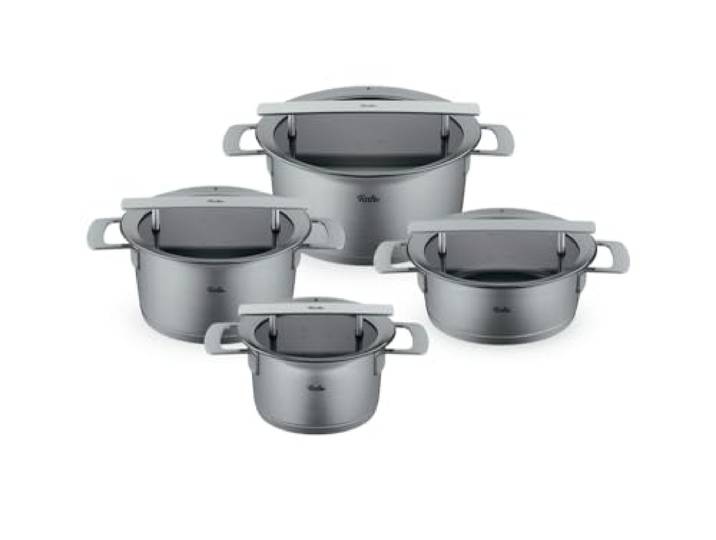 Fissler Phi Collection® Topfset 4-teilig, Edelstahl, 3 Kochtöpfe & 1 Bratentopf mit Glasdeckeln, CookStar® Boden, stapelbar, Induktion, Made in Germany