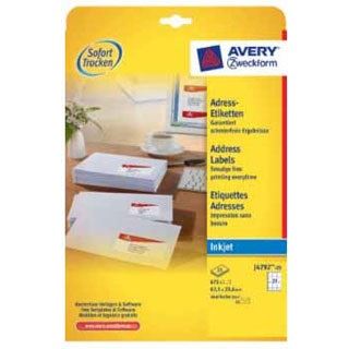 AVERY Zweckform 675 Adressetiketten J4792-25 weiß 63,5 x 29,6 mm