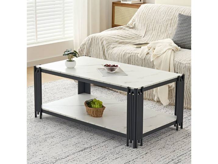 Table de café rectangulaire avec pieds en métal plaque de table en marbre meubles modernes de séjour blanc-noir – H46/B1140/T64 c