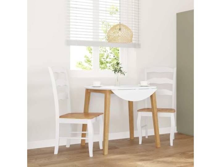 HEFZGDB Esszimmerstühle 2 STK. Weiß Massivholz Gummibaum Ergonomische Rückenlehne Stabile Konstruktion Langlebiges Naturmaterial für Wohnzimmer und Essbereich