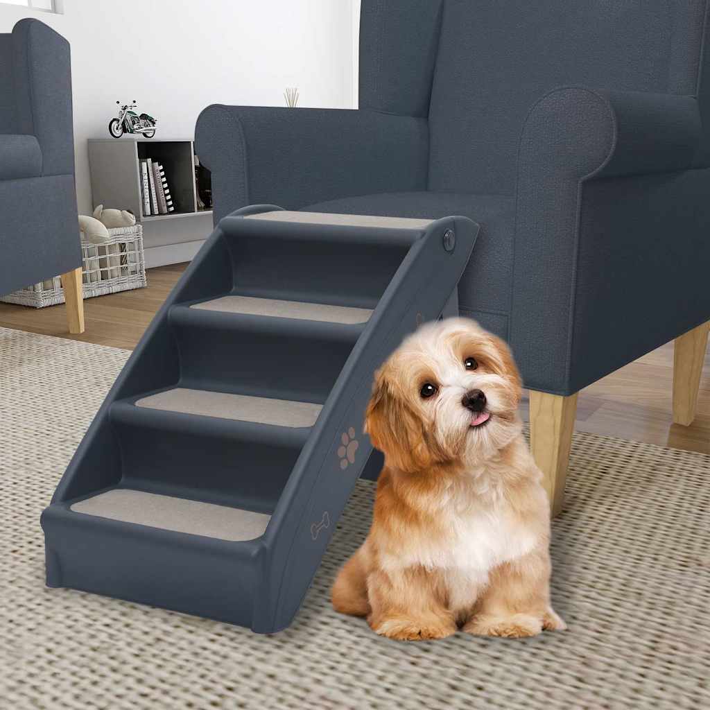 vidaXL Escalera para perros plegable de 4 peldaños gris oscuro Gris