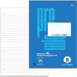 Staufen Briefblock Premio 040751025, Recycling, A4, 90g/qm, 4-fach gelocht 50 Blatt, liniert