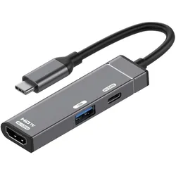 PowerGuard 3-in-1 USB-C Multiport Hub HDTV 4K Ultra HD Dock (USB-C), Dockingstation + USB Hub, Schwarz, Grau