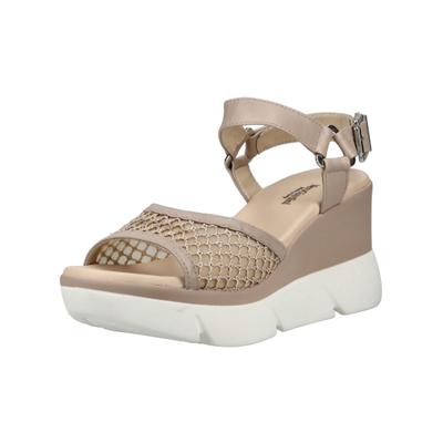 Keilsandalette NERO GIARDINI "Nero Giardini Sandalen Leder/Textil", Damen, Gr. 39, beige, Leder, Textil, Schuhe