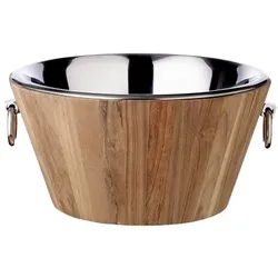 EDZARD Champagnerkühler Montgomery (Ø 46 cm, Höhe 23 cm) Teakholz, Edelstahl hochglanzpoliert, mit Griffen