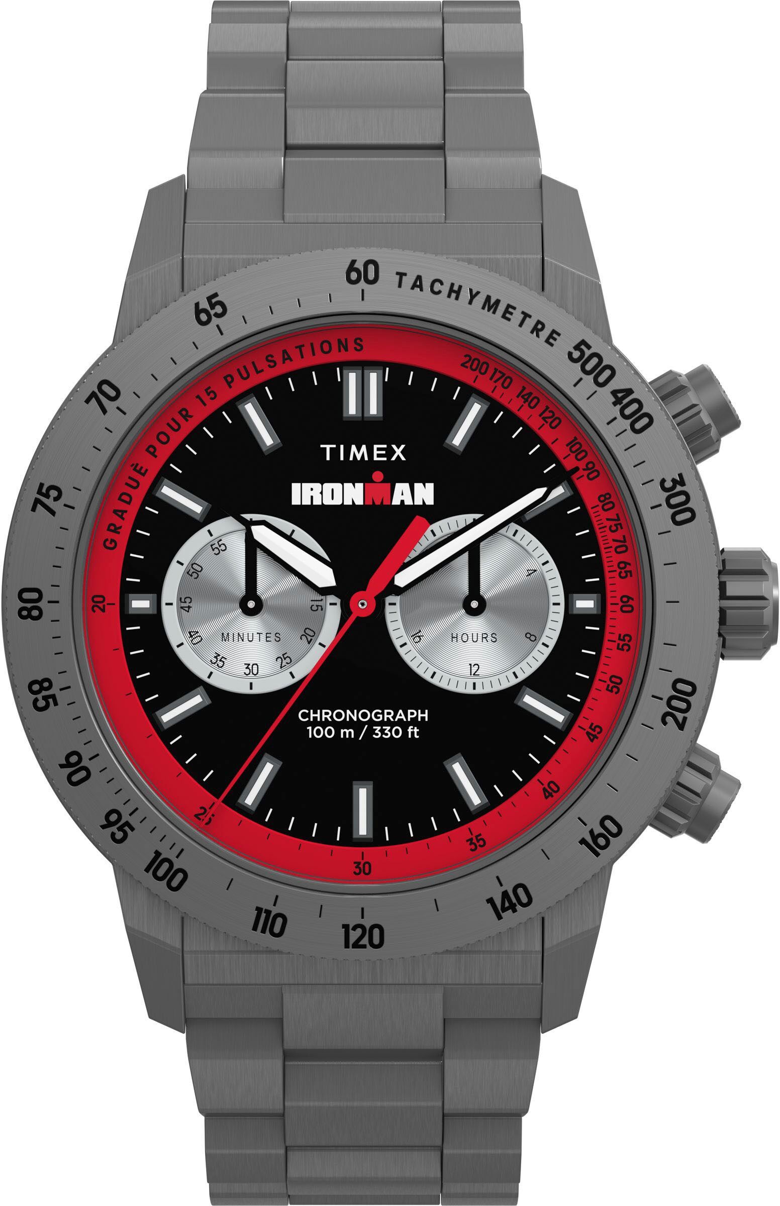Chronograph TIMEX "ADRENALINE", grau (grau, schwarz), Armbanduhren, Herren, grau, Chronograph, Quarzuhr, Armbanduhr, Herrenuhr,Edelstahlarmband,Stoppfunktion