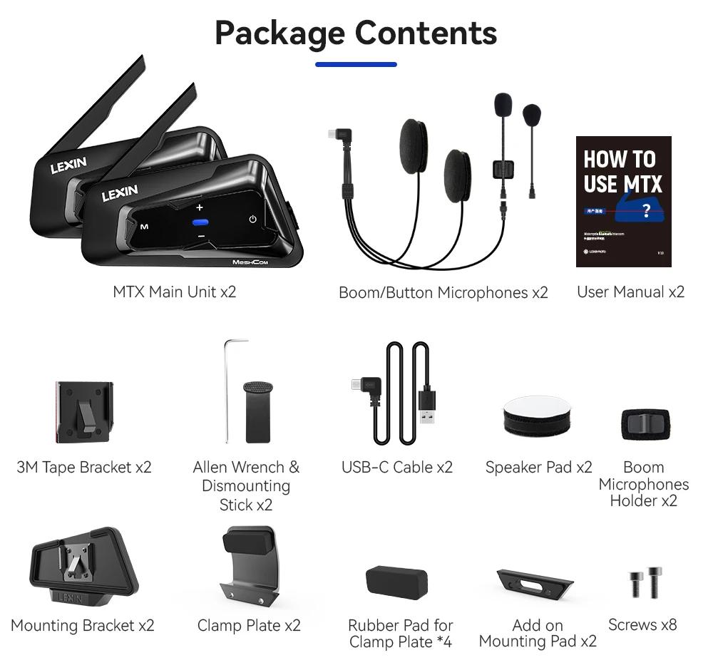 MeshCom Motorrad-Intercom - 2er-Set Headsets - Mesh-Kommunikation - Bluetooth - Reichweite über 1000 m - Für bis zu 24 Fahrer - Universeller Helm