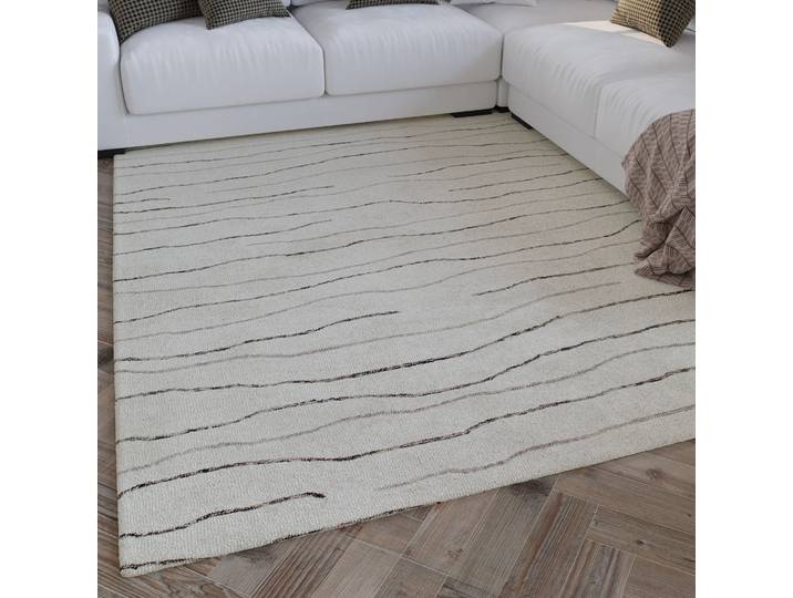 Wollteppich WECON HOME Hamptons ELEVEN , beige (creme weiß), B:110cm H:10mm L:170cm, Schurwolle, Teppiche, Wollteppich, Läufer, Schurwolle, Kurzflor, Wohnzimmer, Schlafzimmer, Wellen