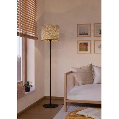 EGLO Stehlampe "BUTTERBURN Stehlampe, Stahl und Textil, Wohnzimmerlampe, E27, Lampe", schwarz (schwarz beige, grün), 1, Ø 36cm H: 162cm, 1 Stk., Leuchten, mit Birken-Blättern, Stehleuchte, Lampe Wohnzimmer, E27, 162cm, Stehlampe