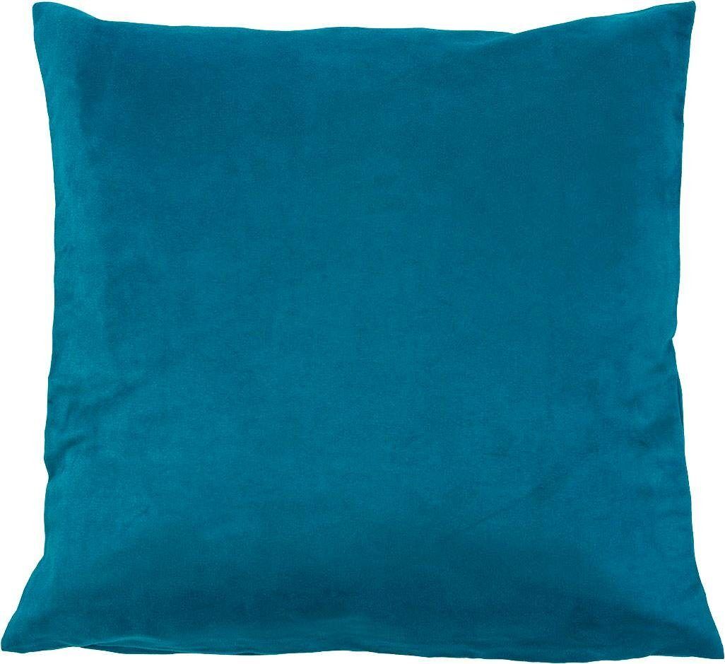 Dekokissen GÖZZE "Alcatraz", blau (petrol, unifarben), B:40cm L:40cm, Obermaterial: 100% Polyester, Dekokissen_Sitzkissen_Kissenhüllen, Dekokissen, in Wildlederoptik