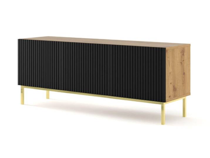 Meuble TV coloris beige noir doré 150 x 42 x 58 cm