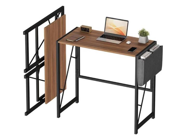 Bureau pliant 80x40x75 cm sans montage pieds en K structure bois et métal style industriel vintage Rétro Marron