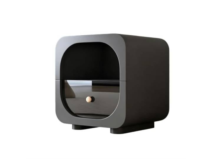 SilkRZlsss Nachttisch Schwarz, Modern Beistelltisch Nachtkommode Mit Offenem Fach Und Glas Schublade(#B)
