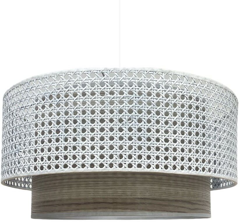 Wonderlamp Lámpara colgante blanca con ratán natural