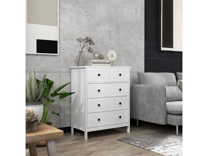 Commode chiffonnier 5 tiroirs - Style moderne - Blanc - MDF & mélamine - 74x40x91 cm