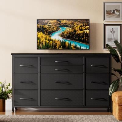 Garvee Fabric Dresser with Power Outlets, Sturdy Steel Frame Large Entertainment Center for Living Room Entryway