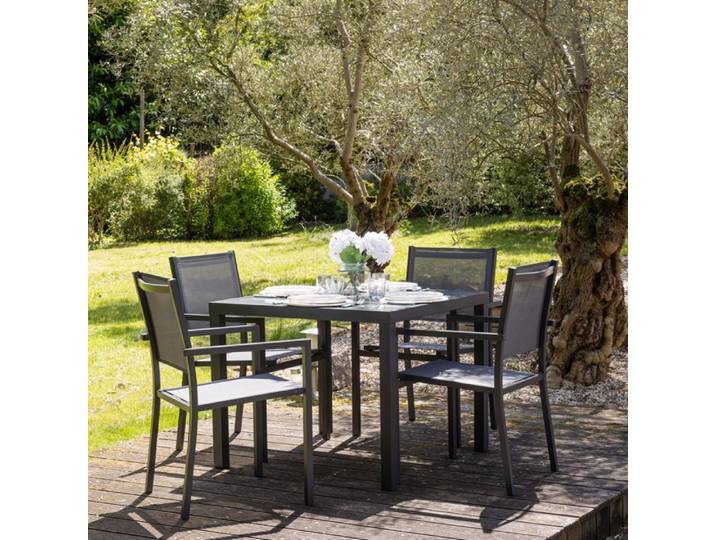 Salon de jardin BERGAMO en textilène gris 4 places - aluminium anthracite