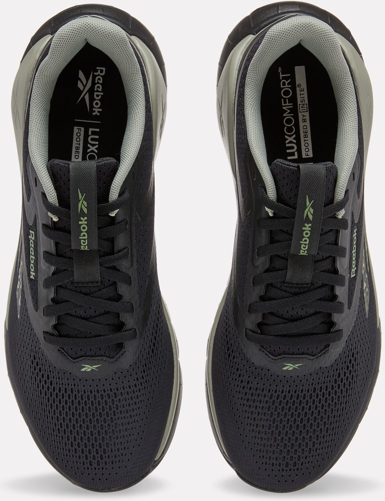 Trainingsschuh REEBOK "REEBOK FLEX TRAINER", Gr. 44, schwarz (schwarz, hazy grün), Synthetik, Textil, Schuhe Trainingsschuh, ideal für Gym und Fitnessstudio schwarz, hazy grün 44
