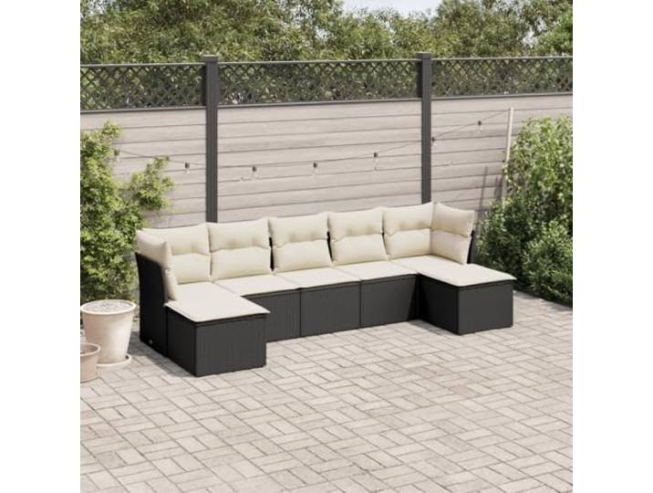 WDGJJFECNMUEHI Résine tressée imperméable Ensemble 7 pièces Noir Salon de jardin 7 pieces avec coussins noir resine tressee ensemble modulable exterieur pour terrasse patio avec pouf